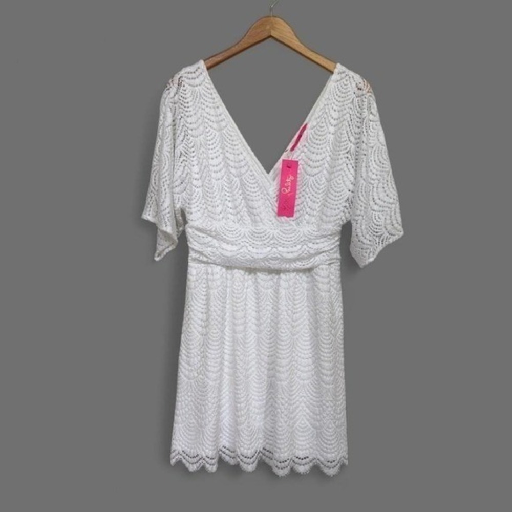 NWT Lilly Pullitzer Skort‎ Romper Dress M White Lace Sheer Resort Beach Wedding